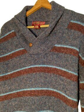 The Northwestern Knitting Company Sweater L Blue Stripe Cowl Neck Wool Blend